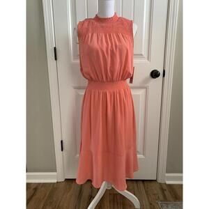 New Nanette Lepore Smocked Mock Neck Midi Dress Light Flamingo Sz 10